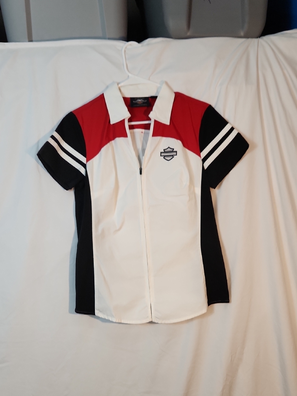 Harley-Davidson Zip Front Collered Panel  V Neck Top Shirt